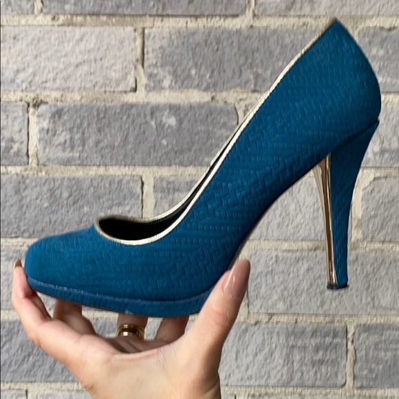 SPRING Teal and gold pinup heels - Picture 5 of 15